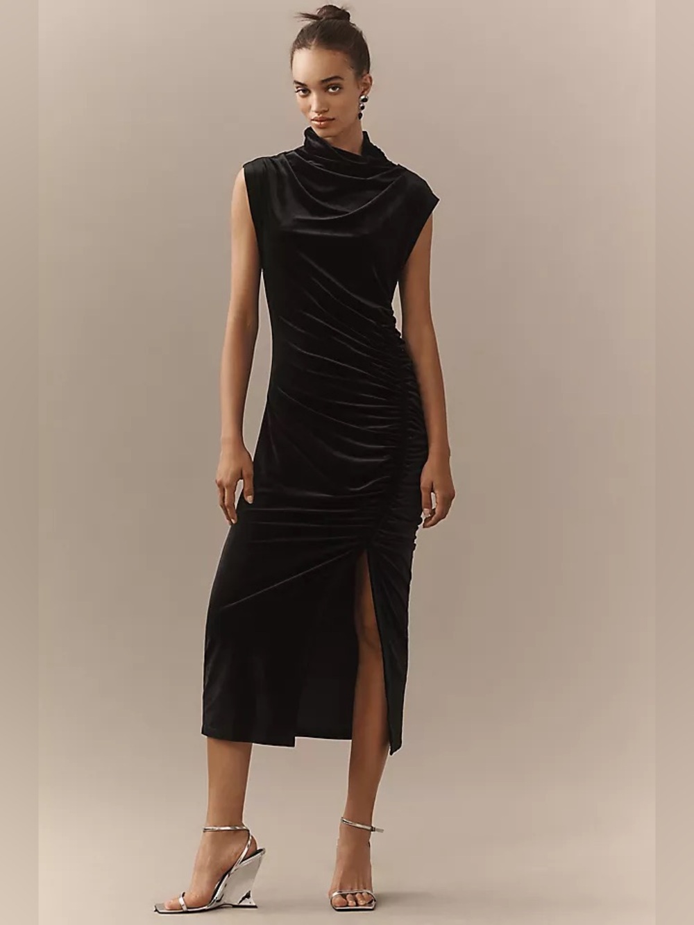 Anthropologie Maya Black Velvet Ruched Dress